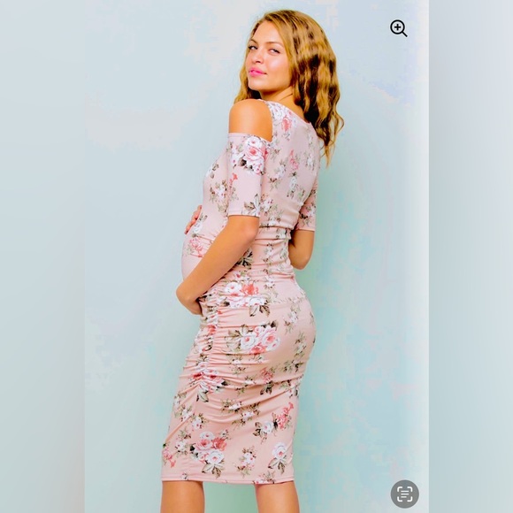 My Baby Bump Cold-Shoulder Short Sleeve Body-con Floral Dress. NWT - Picture 6 of 6